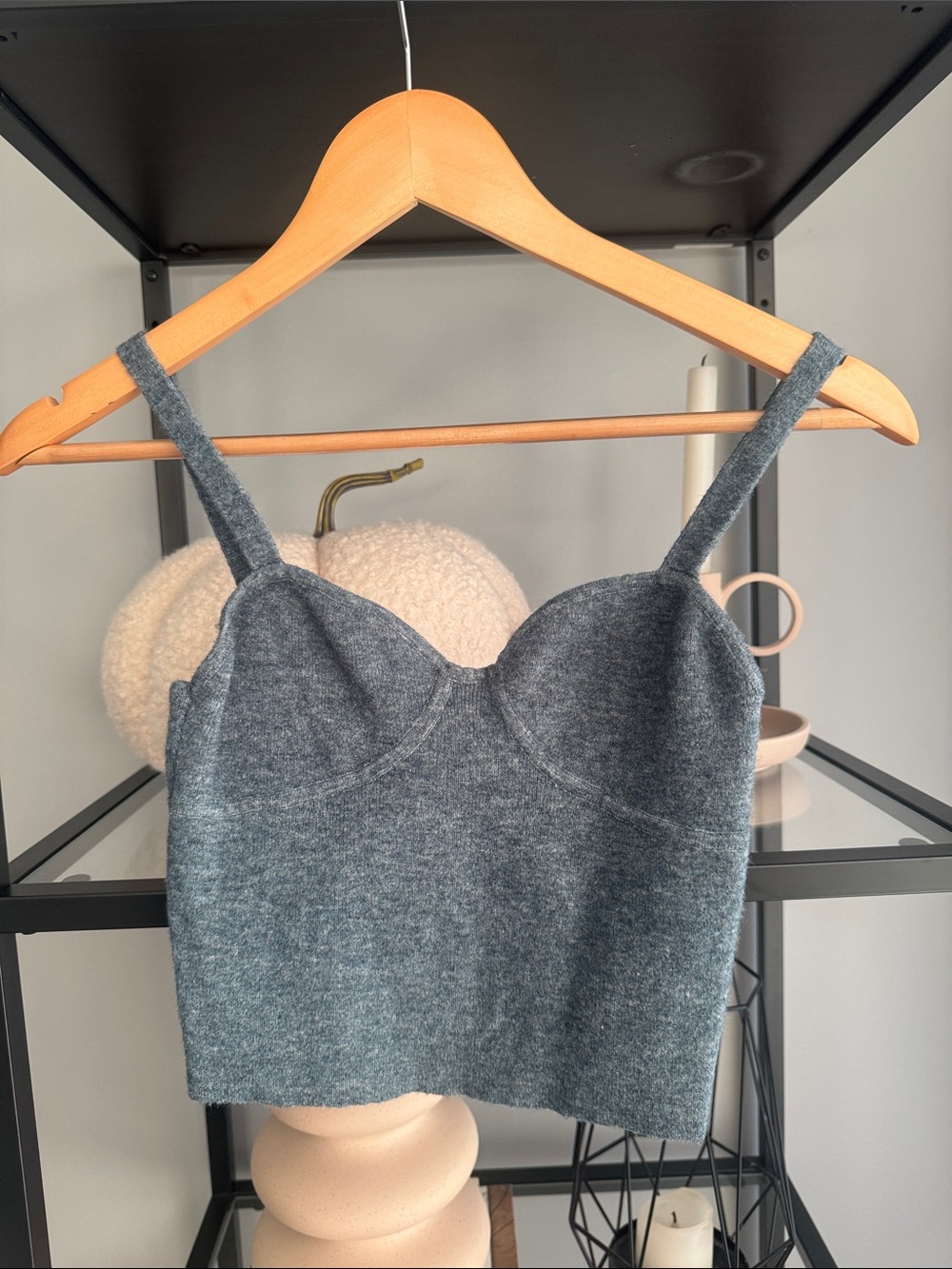 039. Aritzia Knit Bralette Crop Top - Charcoal Gray/teal